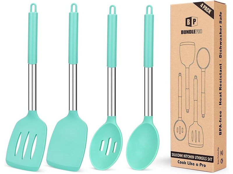 BUNDLEPRO Pack of 4 Silicone Cooking Utensils Set, Non Stick Large Solid Spatulas