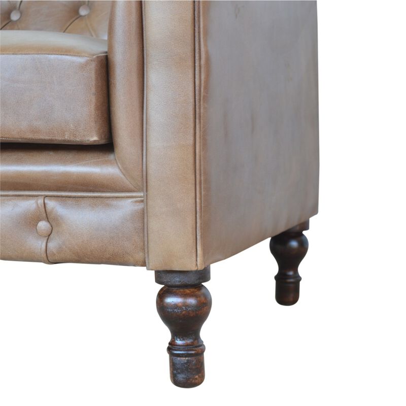 Brown Leather Double Seater Chesterfield Sofa Solid Wood