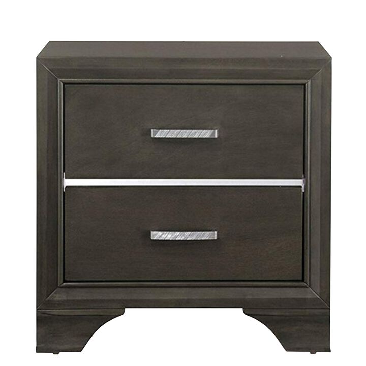 Wooden Two Drawer Nightstand With Bracket Legs, Gray-Benzara