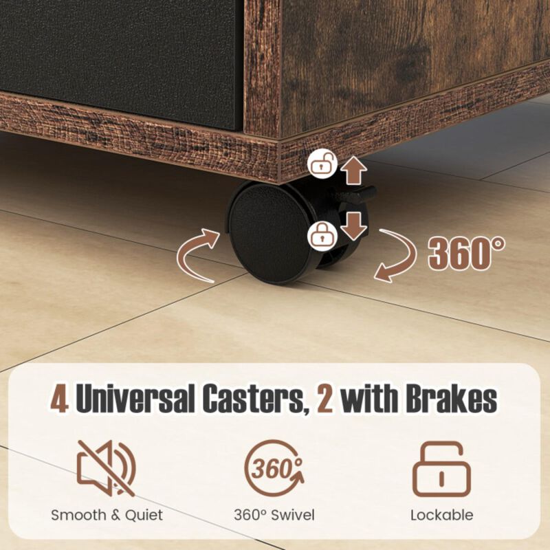 Hivvago 5 Drawer Mobile Lateral Filing Storage Home Office Floor Cabinet with Wheels-Rustic Brown