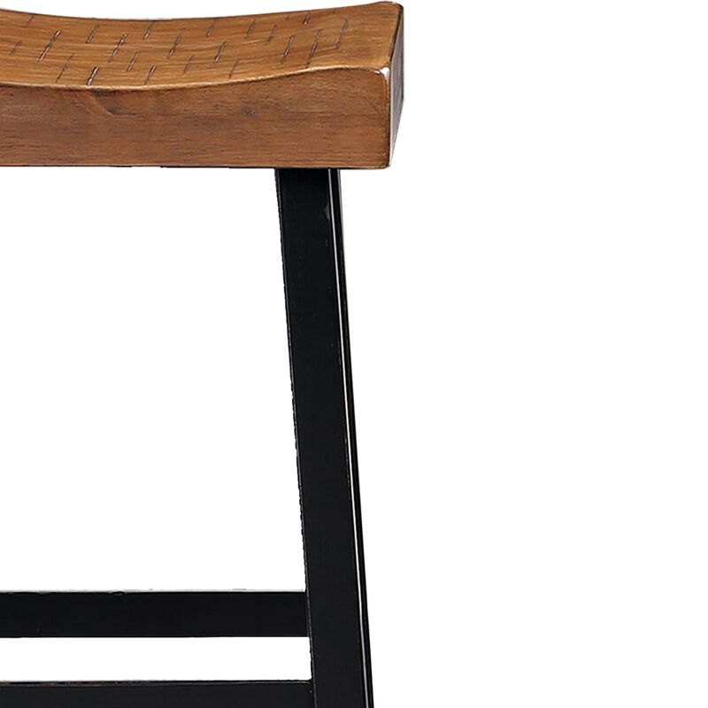 Bianca Barstool Set of 2, Light Brown Saddle Seat, Black Solid Wood