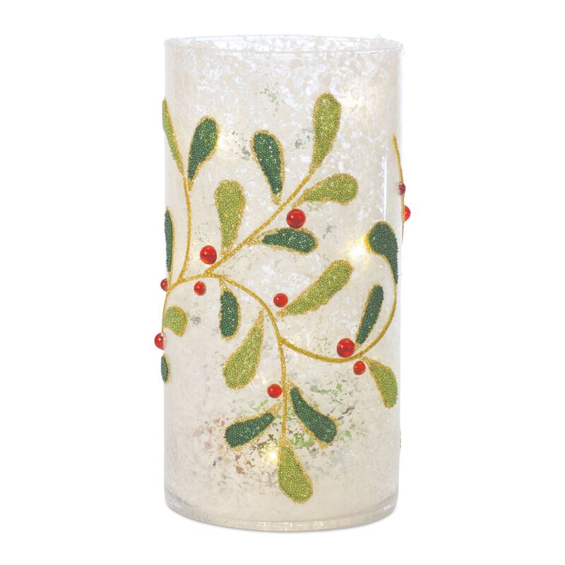 Set of 2 Beaded Glass Mistletoe Candle Holders – Elegant Holiday Candle Display
