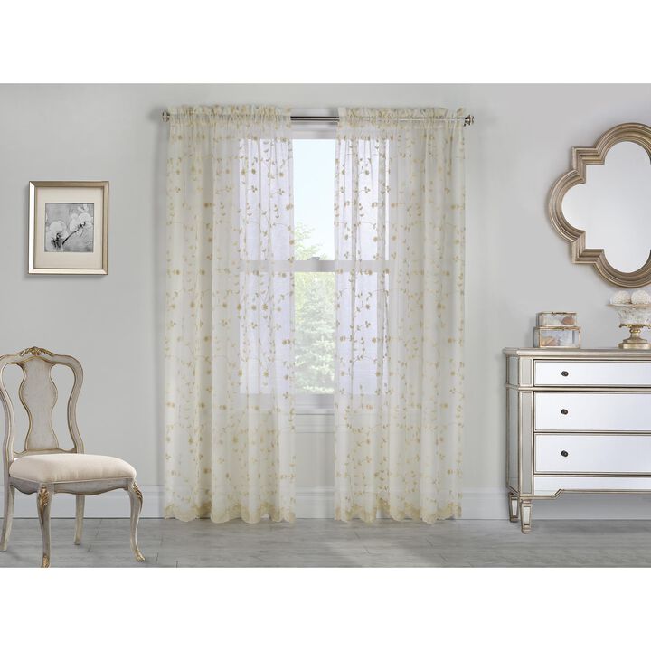 Commonwealth Habitat Grandeur Deep Scalloped Embroidery Pole Top Window Panel - 52x84" - Cream
