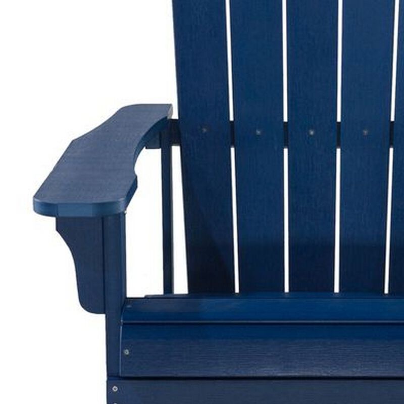West Outdoor Patio Adirondack Chair, 30 Inch, Wood Style Blue Finish - Benzara