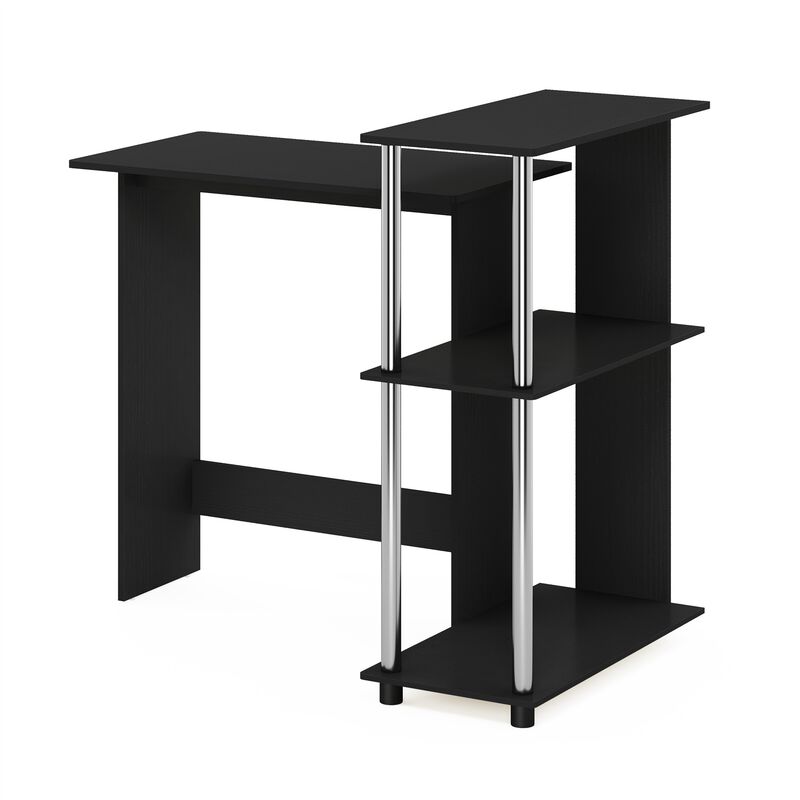 Furinno Furinno Abbott Corner Computer Desk with Bookshelf  Americano/Stainless Steel