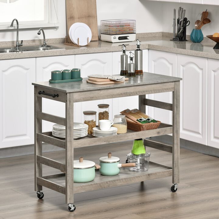 Gray Kitchen Helper: Rolling Cart with Stainless Steel Countertop