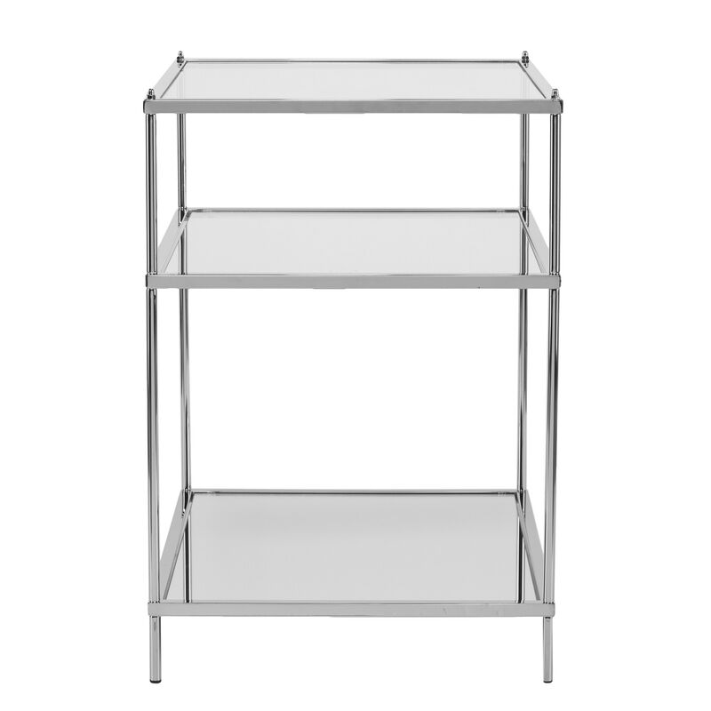 27"" Chrome Glass And Iron Rectangular Mirrored End Table With Shelf
