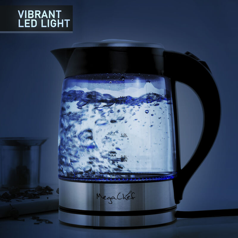 MegaChef 1.8Lt. Glass Body and Stainless Steel Electric Tea Kettle