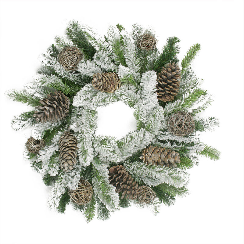 Flocked Pine Cone and Twig Ball Artificial Christmas Wreath - 24-Inch  Unlit
