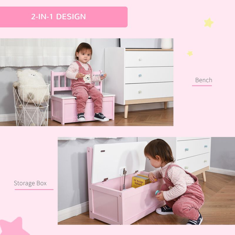 Pink Kids' Organizer: 2-in-1 Storage Bench and Toy Box with Safety Rod