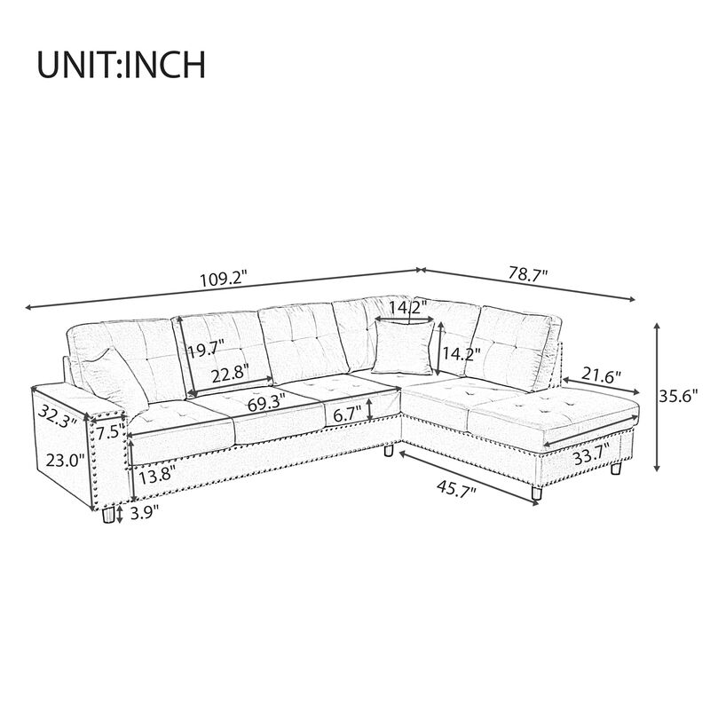 Merax L-shaped Modular Sectional Sofa with 2 Pillows