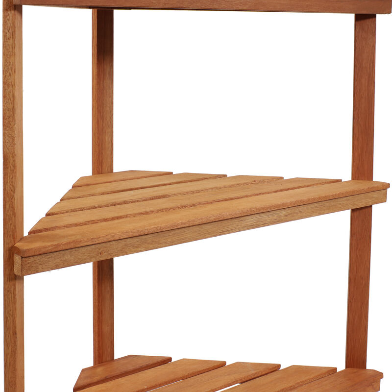 Sunnydaze Meranti Wood/Teak Oil Finish 3-Tier Corner Plant Stand - 36 in