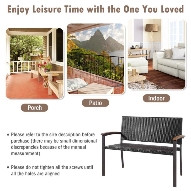 Hivvago Outdoor Patio Rattan Wicker Bench with Armrest for Garden