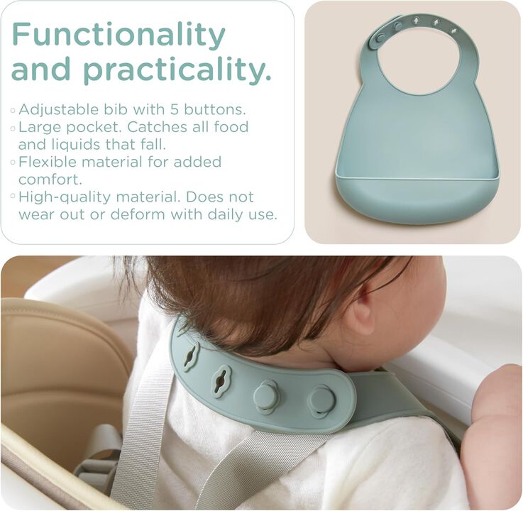 Grey Toddler Plates and Bowls Set with Adjustable Bib