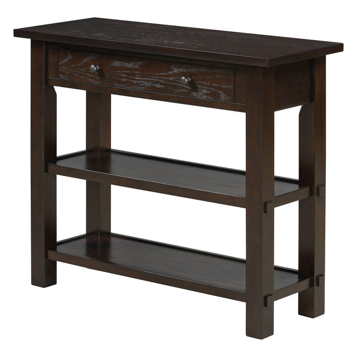 Clihome Entryway Table with Storage, Retro Console Table with Drawer and Two Sturdy Shelves for Entryway, Living Room (Navy)