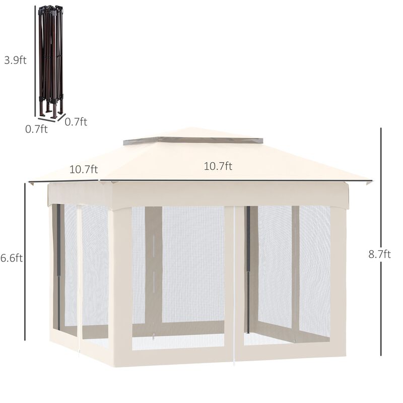 Beige Event Shelter: 11'x11' Pop-Up Gazebo with 2-Tier Top