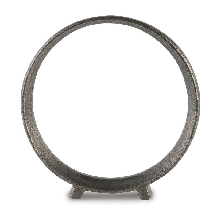 Dalie Sculpture, Round Metal Accent Tabletop Size, 12 Inch, Silver - Benzara