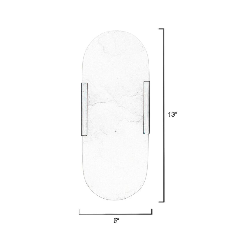 Ela 13 Inch Wall Sconce, Oblong Alabaster Shade, Sturdy Black Steel Plate-Benzara