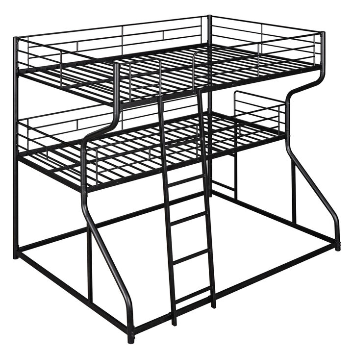 Full XL Over Twin XL Over Queen Size Triple Bunk Bed With Long And Short Ladder