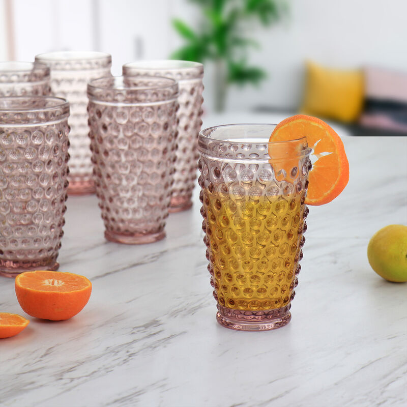 Martha Stewart 6 Piece Hobnail Handmade Glass Tumbler Set in Pink