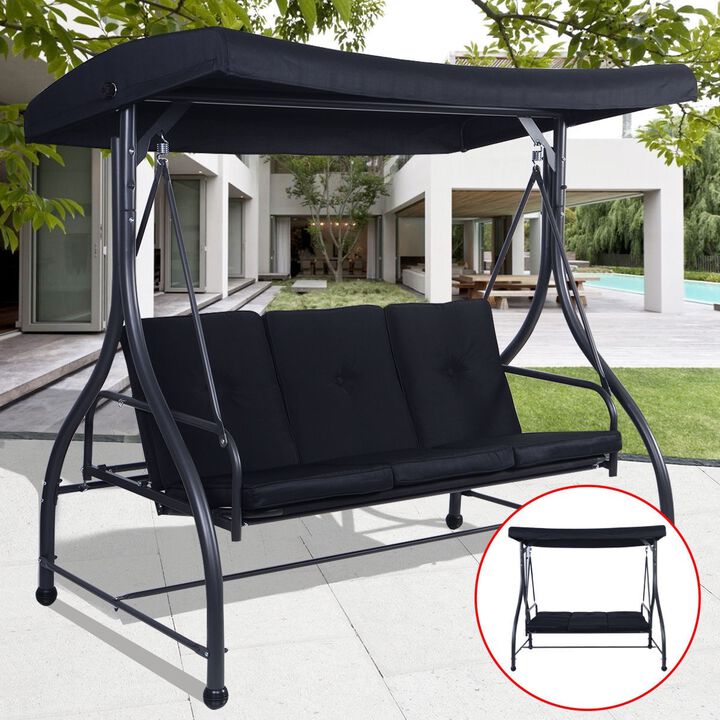 Hivvago Adjustable 3 Seat Cushioned Porch Patio Canopy Swing Chair