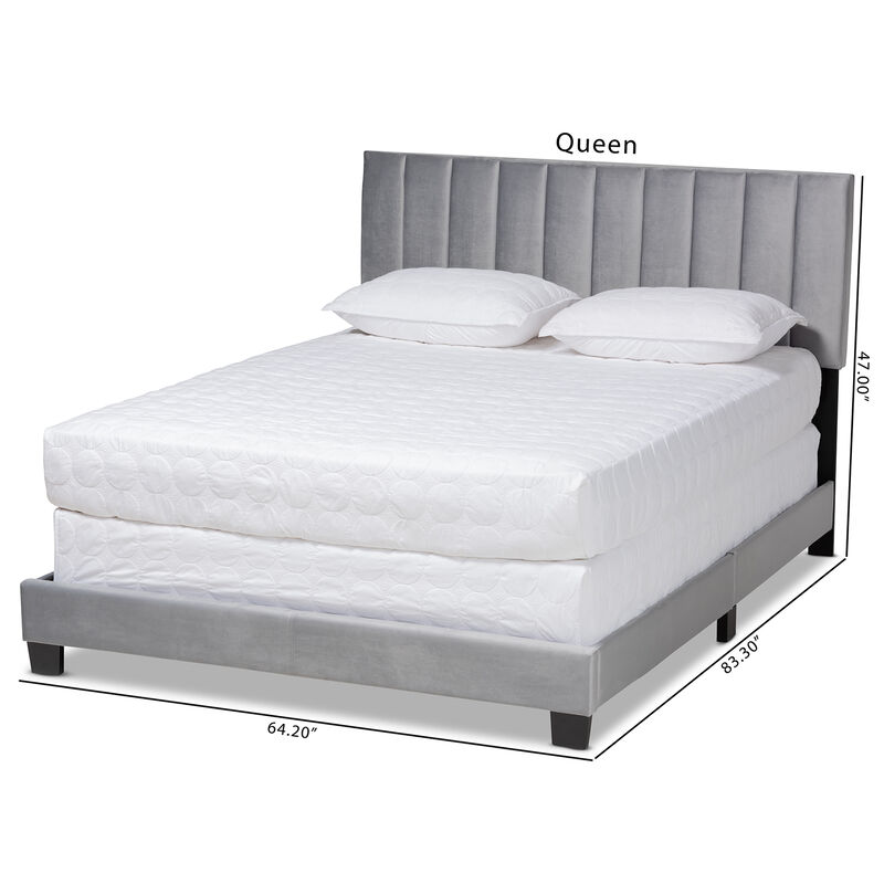 Baxton Studio Clare Velvet Upholstered Queen Size Panel Bed with Channel Tufted Headboard