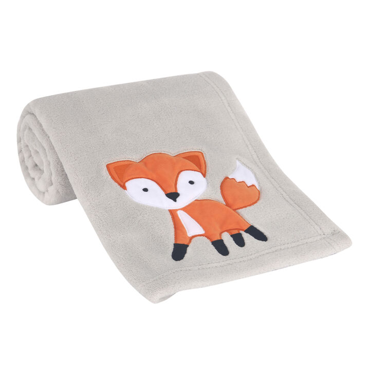 Bedtime Originals Woodland Friends Gray Fleece with Orange Fox Baby Blanket