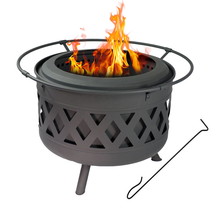 Sunnydaze 30 in Crossweave Smokeless Wood-Burning Fire Pit with Poker
