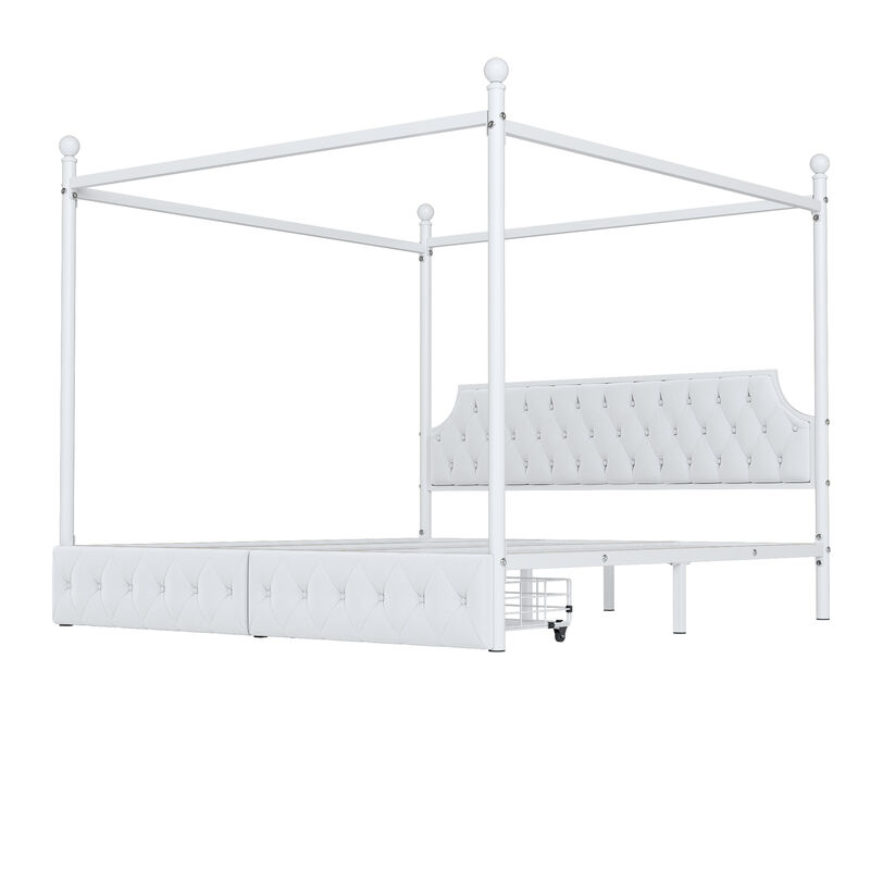 Merax Metal Canopy Platform Bed with Upholstered Headboard