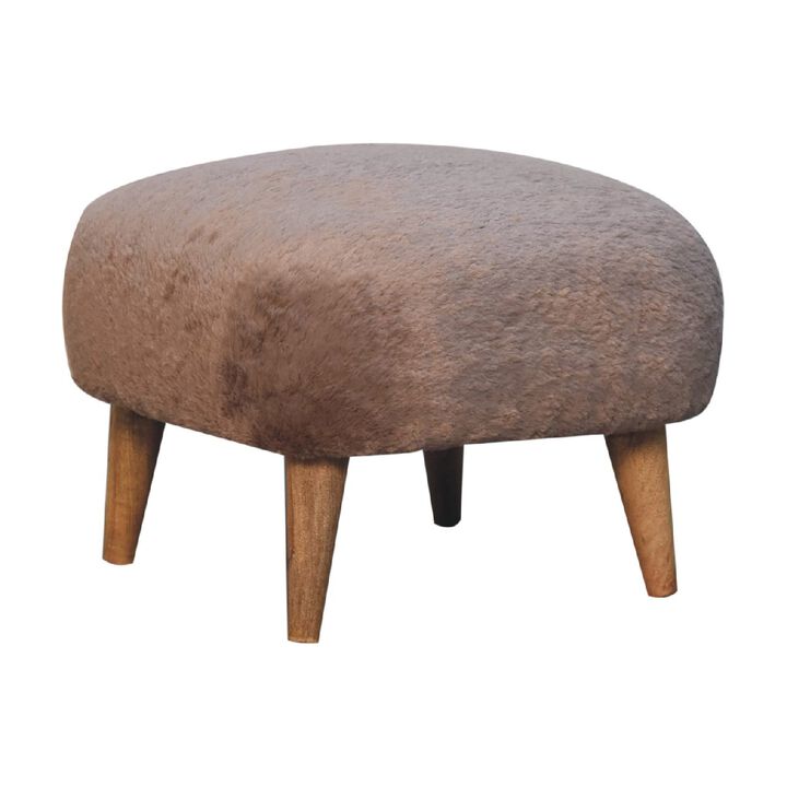 Mocha Faux Fur Upholstered Solid Wood Square Stool