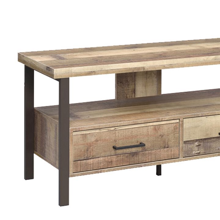 48 Inch Wooden TV Console with 2 Storage Drawers and Open Shelf, Brown - Benzara