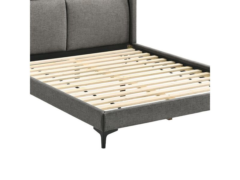 Legend Gray Fabric Queen Platform Bed with Black Metal Legs - Benzara