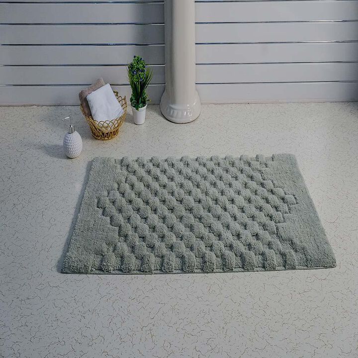 Knightsbridge Luxurious Block Pattern High Quality Year Round Cotton With Non-Skid Back Bath Rug 20" X 30" Sage