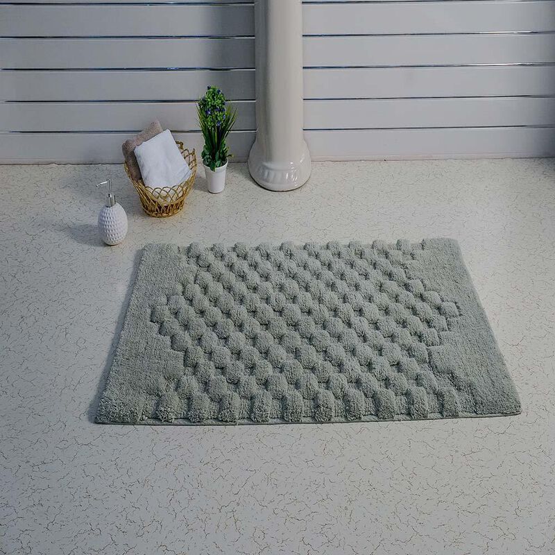 Knightsbridge Luxurious Block Pattern High Quality Year Round Cotton With Non-Skid Back Bath Rug 20" X 30" Sage