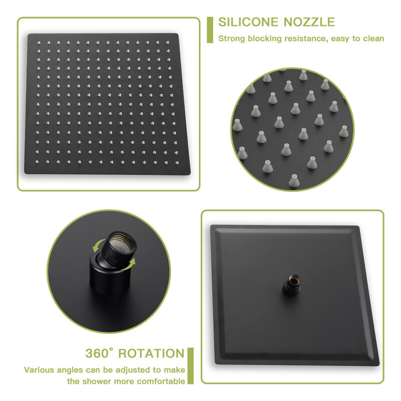 Shower Set - 12 Inch Square Shower Set, Dual Shower Heads, Simple Classic Shaped, Matte Black