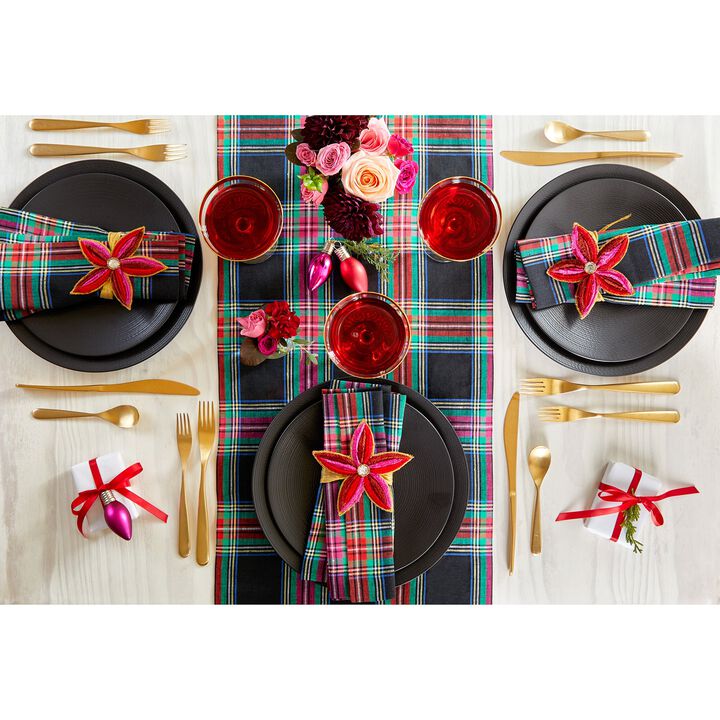 Solino Home 100% Pure Linen Black Jewel Plaid Table Runner