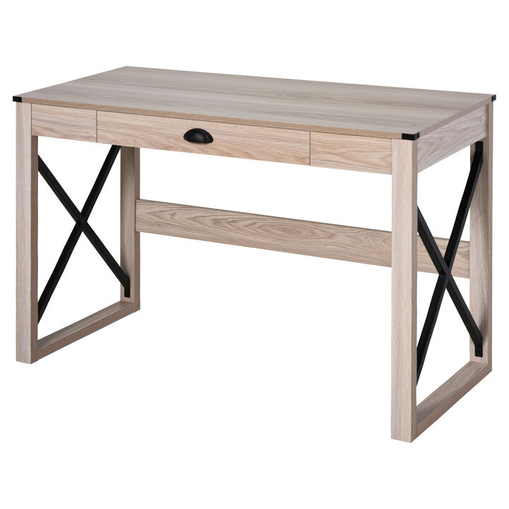 HOMCOM 44 inch Home Office Computer Desk, Rustic Writing Desk, Farmhouse Workstation with Storage Drawer, X-Frame