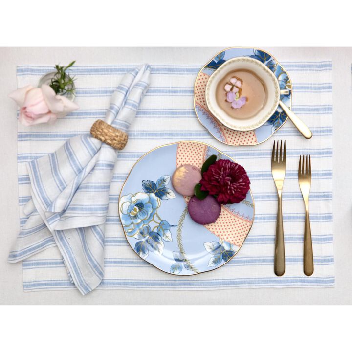 Solino Home 100% Pure Linen Cloth Napkins 20 x 20 Inch Set of 4 | Capri Ticking Stripe Dinner Napkins
