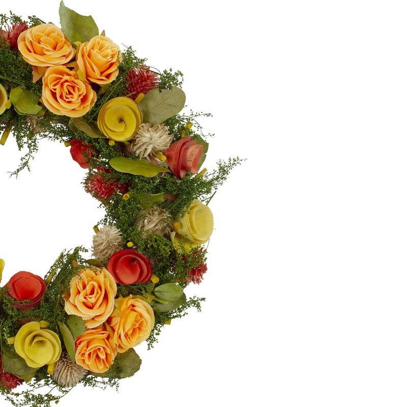 12" Wooden and Dried Floral with Moss and Twigs Spring Wreath - Unlit