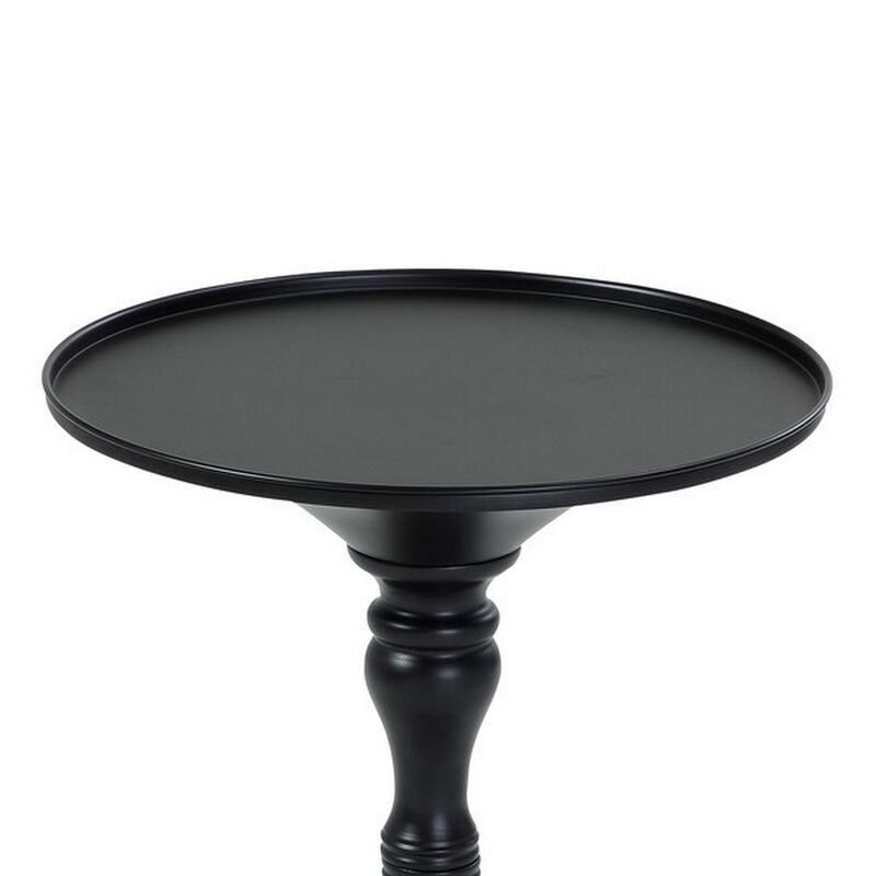 Wowi 23 Inch Side End Table, Round Hourglass Turned Base, Black Finish - Benzara