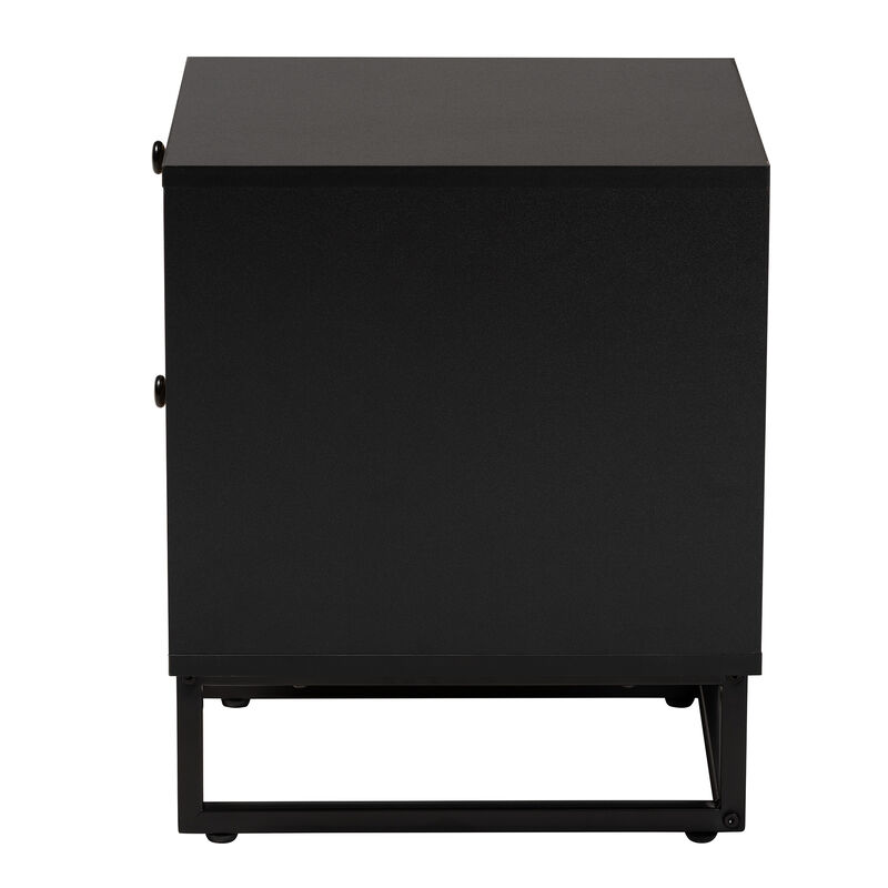 Baxton Studio Declan  Espresso Brown Finished Wood and Natural Rattan 2 Drawer End Table