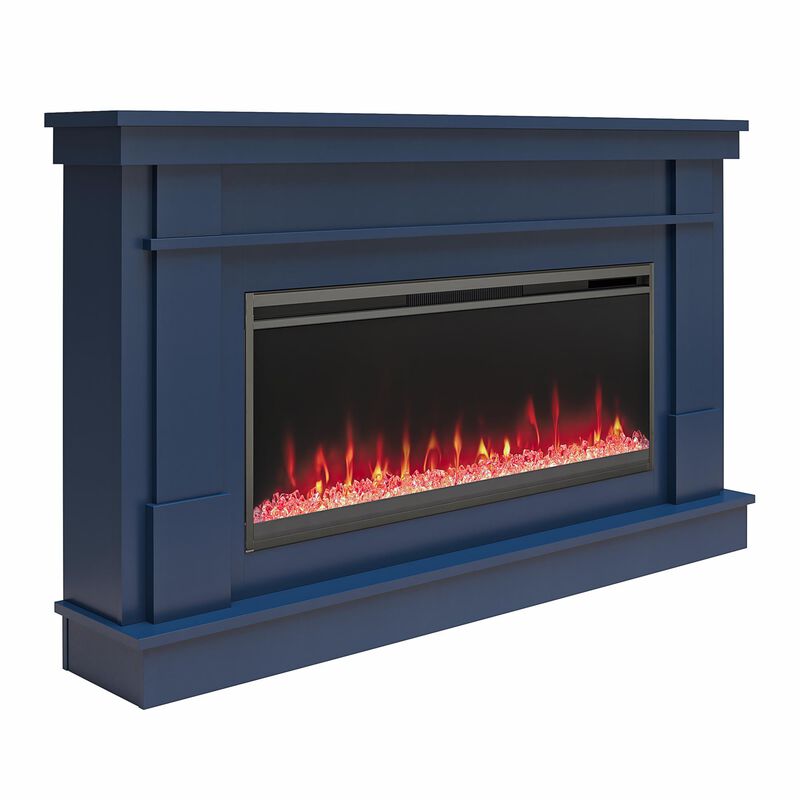 Novogratz Waverly Wide Mantel with Linear Electric Fireplace & Crystal Ember Bed