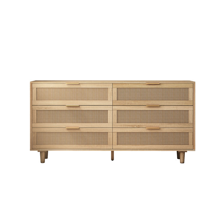 59.06"6-Drawers Rattan Storage Cabinet Rattan Drawer, For Bedroom, Living Room, Natural