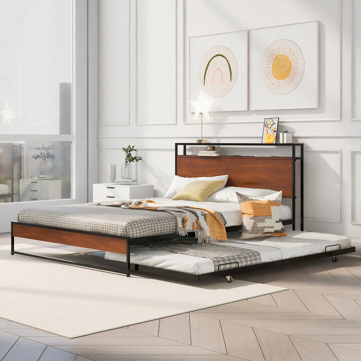 Merax Metal Platform Bed Frame with Trundle
