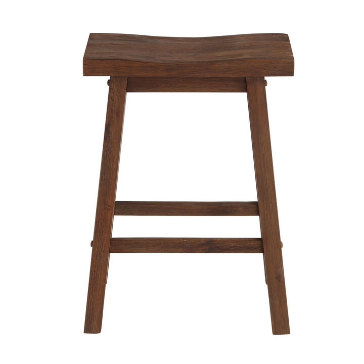 Saddle Design Wooden Counter Stool with Grain Details, Brown-Benzara