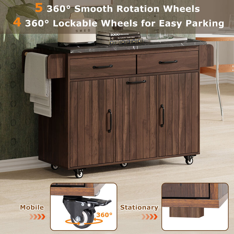 Merax Rolling Kitchen Island on Wheels with Adjustable Shelf