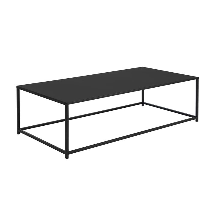 Eme 48 Inch Coffee Table, Rectangular Top, Black Finished Metal Frame - Benzara