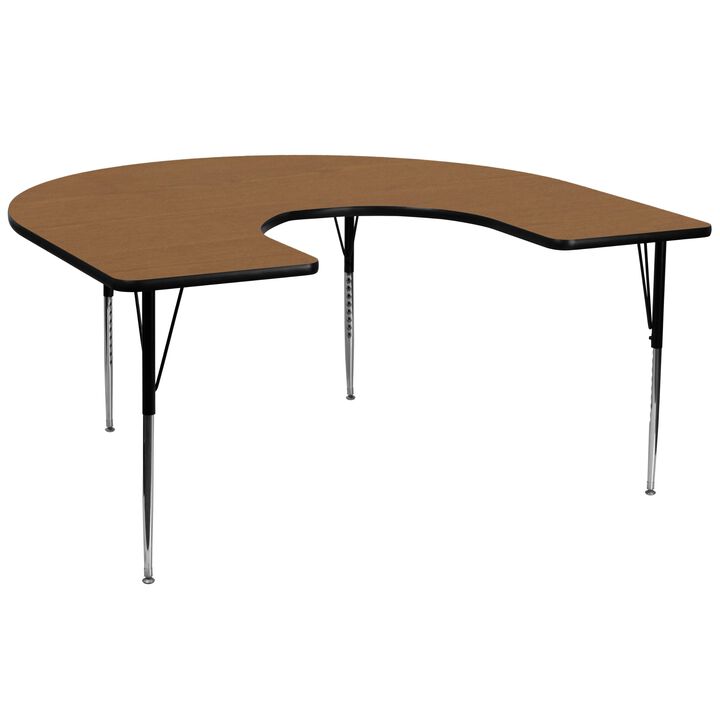 Flash Furniture 60''W x 66''L Horseshoe Oak Thermal Laminate Activity Table - Standard Height Adjustable Legs
