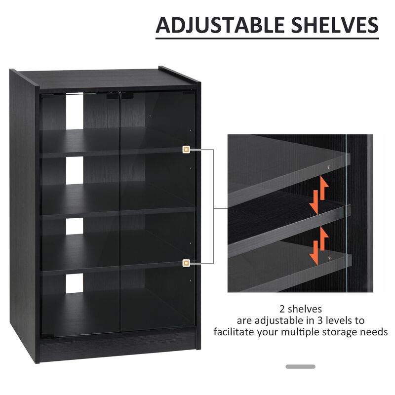 Black Media Center: 5-Tier Cabinet with Glass Door for TV/Gaming