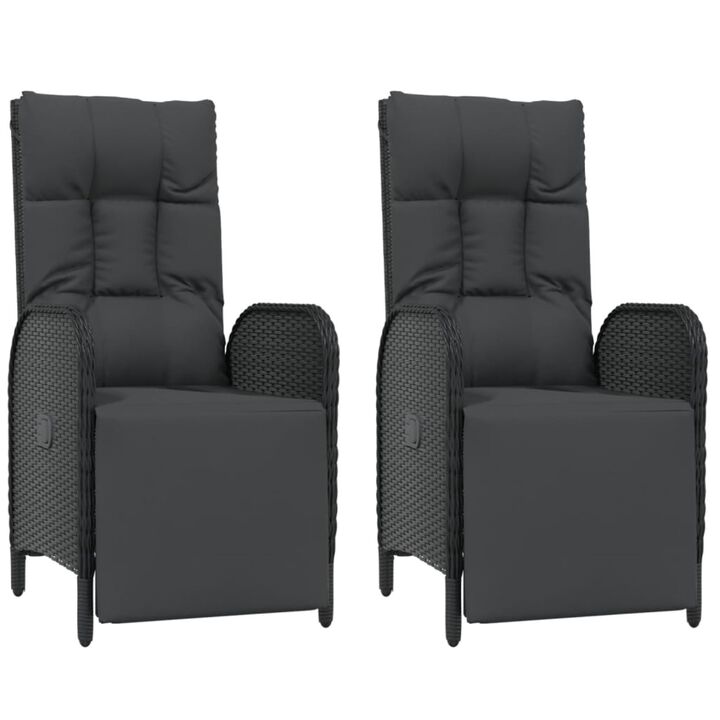 vidaXL Patio Reclining Chairs with Cushions 2 pcs Poly Rattan Black